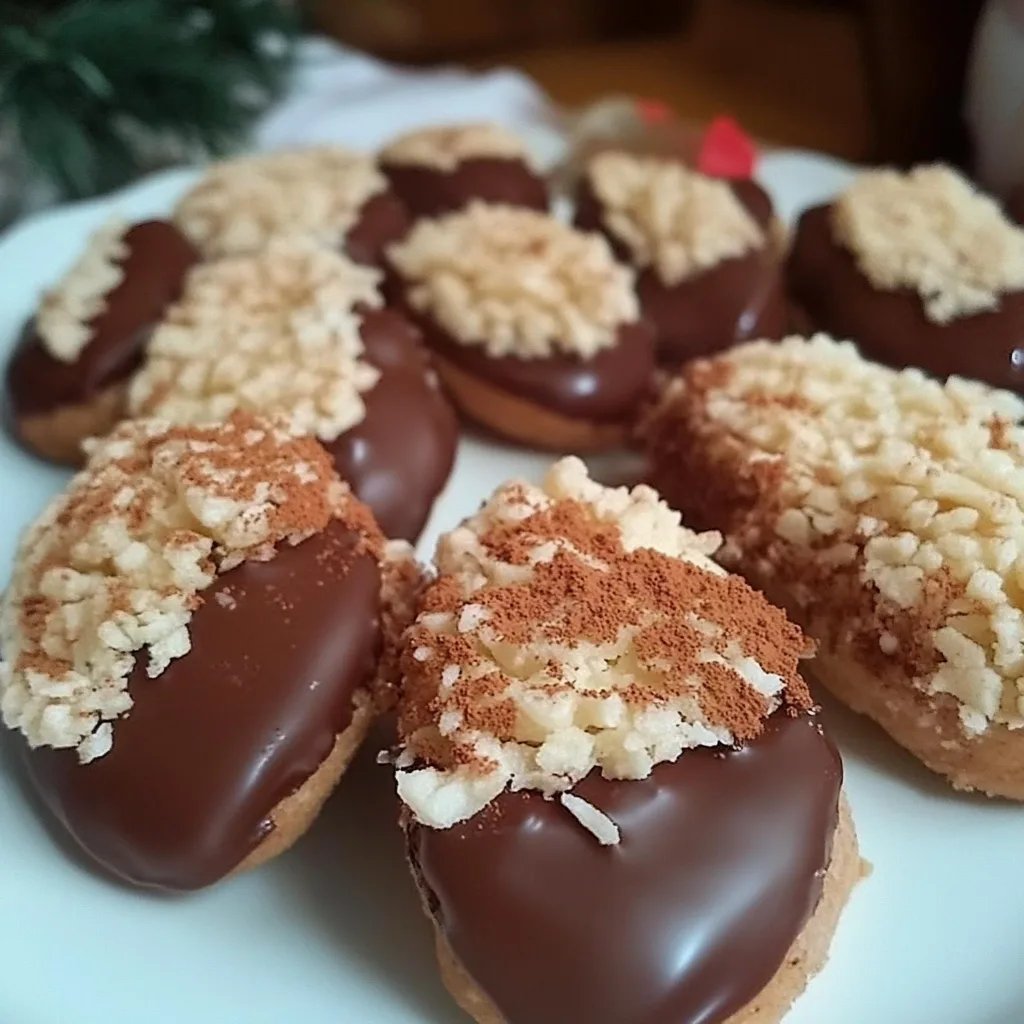 Weihnachtsplätzchen mit Schokolade und Kokosraspeln